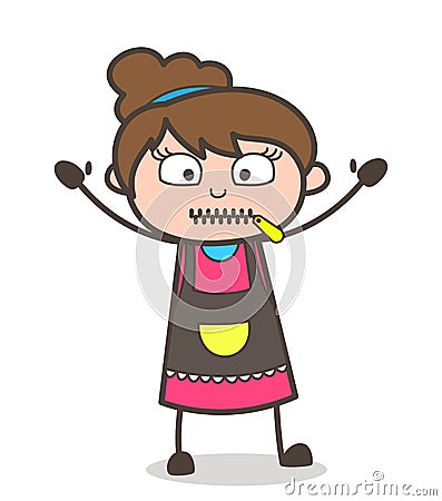 Zipper Mouth Face - Beautician Girl Artist Cartoon Vector Stock Photo