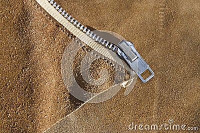 Zipper on Old Leather Chaps Stock Photo