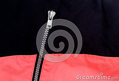 Zipper in red and black clothes Stock Photo