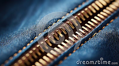 A zipper is seen in the background of a blue jacket, AI Stock Photo