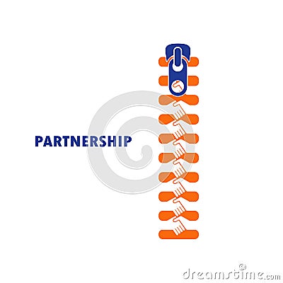 Zipper symbol and handshake businessman agreement on background. Vector Illustration