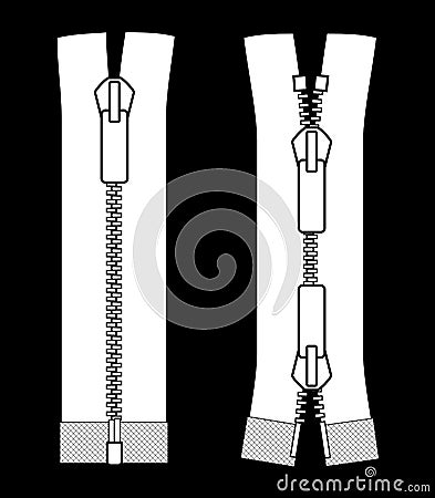 Zipper types vector illustration on black background. Cartoon Illustration