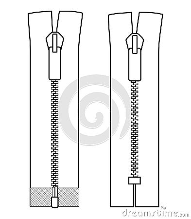 Zipper types vector illustration isolated on white background. Cartoon Illustration