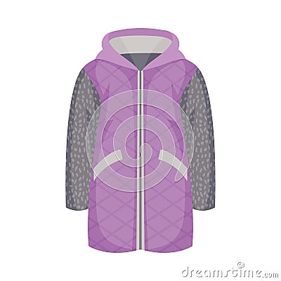 Zippered Anorak or Coat with Hood and Side Pockets as Womenswear Vector Illustration Vector Illustration