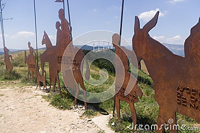 Monument to the pilgrims on the way to Santiago Editorial Stock Photo