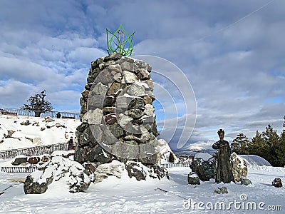 Zlatoust, Chelyabinsk region, Russia, January, 19, 2020. Mining Park of the name of P. P. Bazhov on the Red hill in the winter. St Editorial Stock Photo