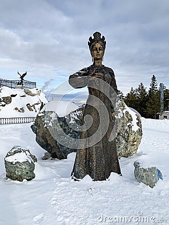Zlatoust, Chelyabinsk region, Russia, January, 19, 2020. Mistress of the copper mountain in the mountain Park named after P. p. Ba Editorial Stock Photo