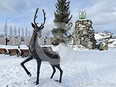 Zlatoust, Chelyabinsk region, Russia, January, 19, 2020. Mining Park of the name of P. P. Bazhov on the Red hill in the winter. St Editorial Stock Photo