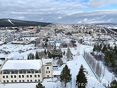 Zlatoust city in winter in cloudy day, Chelyabinsk region, southern Ural Stock Photo