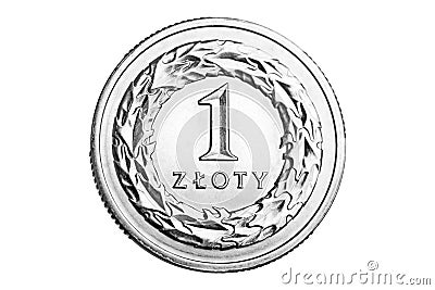 Polish money. 1 zloty coin. Stock Photo