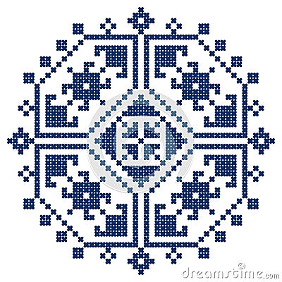 Zmijanski vez Bosnia and Herzegovina cross-stitch style vector design square ornament - traditional folk art design Vector Illustration