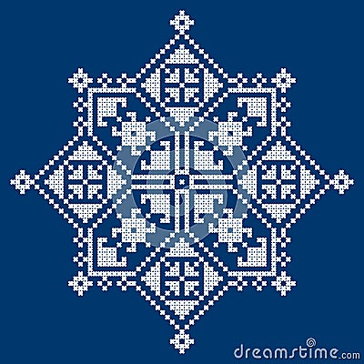 Zmijanski vez Bosnia and Herzegovina cross-stitch style vector design square ornament - traditional folk art design in white on n Stock Photo