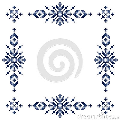 Zmijanski vez Bosnia and Herzegovina cross-stitch style vector frame or bords design - traditional folk art emrboidery pattern Vector Illustration