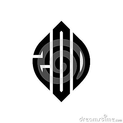 ZOD circle letter logo design with circle and ellipse shape. ZOD ellipse letters with typographic style. The three initials form a Vector Illustration