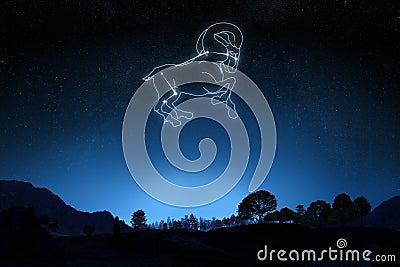 Zodiac Aries with a star and symbol outline Stock Photo