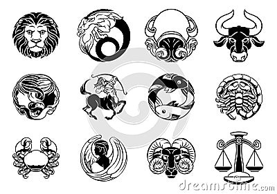 Zodiac astrology horoscope star signs icon set Vector Illustration