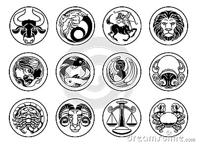 Zodiac astrology horoscope star signs symbols set Vector Illustration