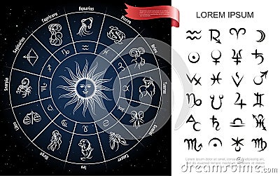 Zodiac Circle Composition Vector Illustration