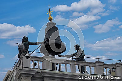 Zodiac clock. Clock Tower with winged lion and two moors striking the bell in Venice, Italy Stock Photo