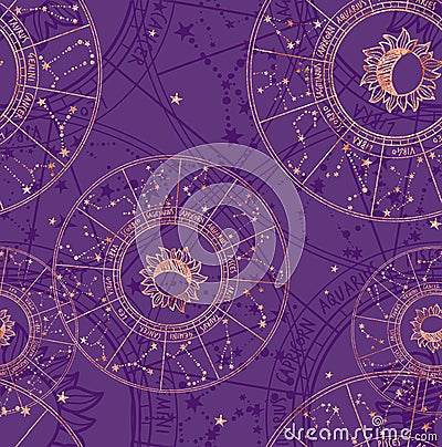 Zodiac constellation pattern on a trendy mystical purple background Stock Photo