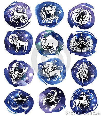 Zodiac Design on watercolor background Vector Illustration