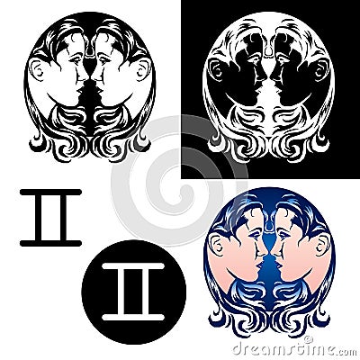 Zodiac Gemini Icons Vector Illustration