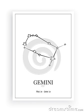 Zodiac Gemini Sign Stars, symbol Gemini sign, minimalist poster design, vector, graphic design, wall decals Stock Photo