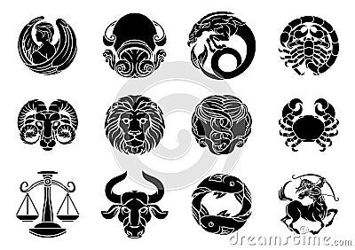 Zodiac horoscope astrology star signs symbols set Vector Illustration