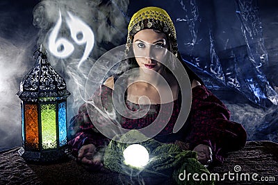 Zodiac Horoscope Symbol with Fortune Teller Stock Photo