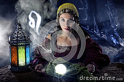 Zodiac Horoscope Symbol with Fortune Teller Stock Photo