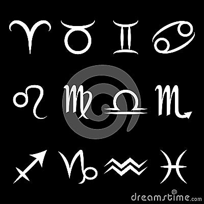 Zodiac icon with star signs. Twelve icons with astrological symbols. Vector illustration Cartoon Illustration