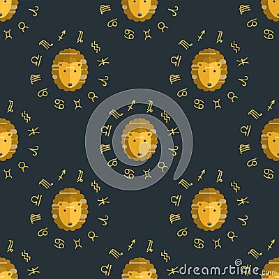 Zodiac lion seamless pattern horoscope astrology ascendant figure nativity vector astrological leo background Vector Illustration