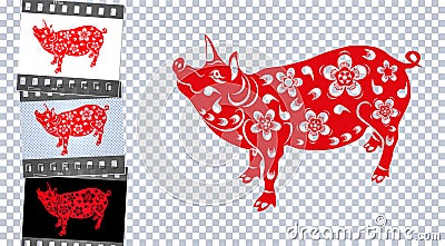 Zodiac of the Pig. The Chinese pig of the new year brings prosperity and luck. Different backgrounds. illustration Vector Illustration