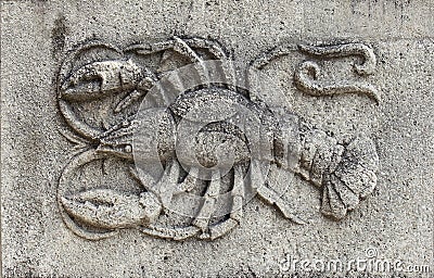 Zodiac - Cancer or Crab, a stone relief Stock Photo