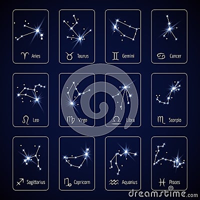 Zodiac sign all horoscope constellation stars for mobile application vector template Vector Illustration