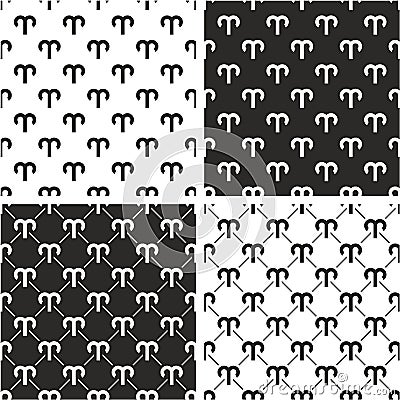 Zodiac Sign Aries Seamless Pattern Set Vector Illustration