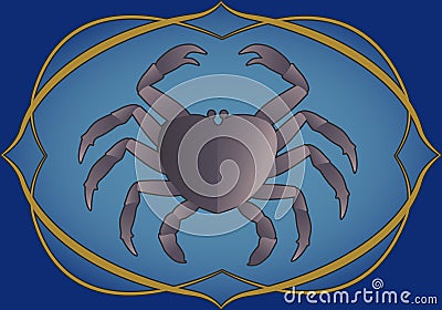 Zodiac Sign. Cancer. Crab inside in an ornamental frame. Medieval style Vector Illustration