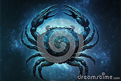 Zodiac sign of Cancer, crab with magic light and stars in space, generative AI Cartoon Illustration