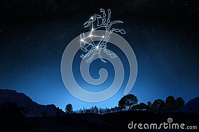 Zodiac Sign Cancer with a star and symbol outline Stock Photo