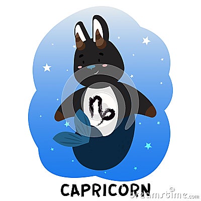 Zodiac sign Capricorn. Black rabbit vector illustration Vector Illustration