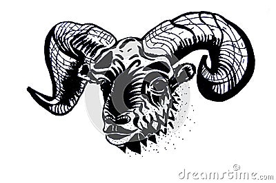 Zodiac sign illustration - Aries. Sketch for tattoo. Cartoon Illustration