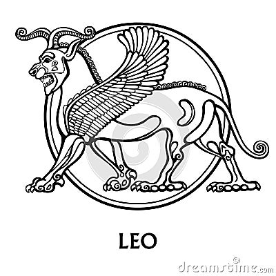 Zodiac sign Leo. Vector art. Black and white zodiac drawing isolated on white. Vector Illustration