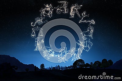 Zodiac Sign's on a gradient sky background Stock Photo