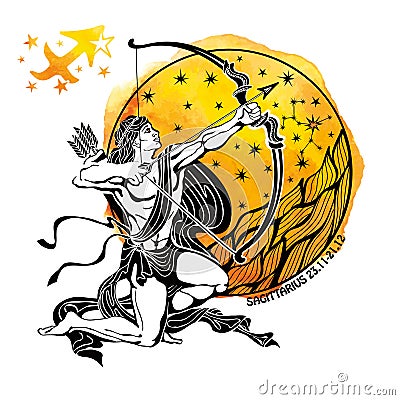 Zodiac sign Sagittarius.Horoscope circle Vector Illustration