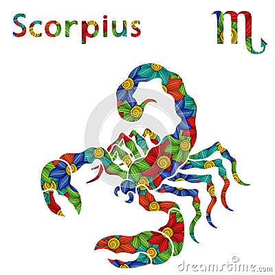 Zodiac sign Scorpius with stylized flowers Vector Illustration