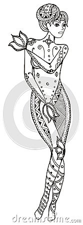 Zodiac sign - Virgo. Naked woman covering itself with hands. Vector illustration. Zentangle stylized. Horoscope. Pattern. Hand dr Vector Illustration