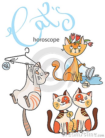 Zodiac signs in cats: the element of air Vector Illustration