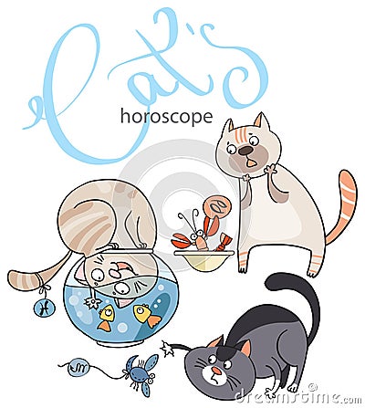 Zodiac signs in cats: the element of water Vector Illustration