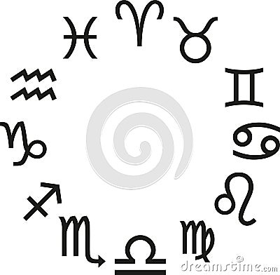 Zodiac signs in a circle Vector Illustration