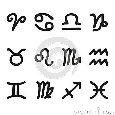 Zodiac signs symbols sketchy vector icons Vector Illustration